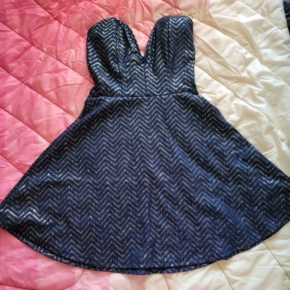 Charlotte Russe Blue and Silver Strapless Dress